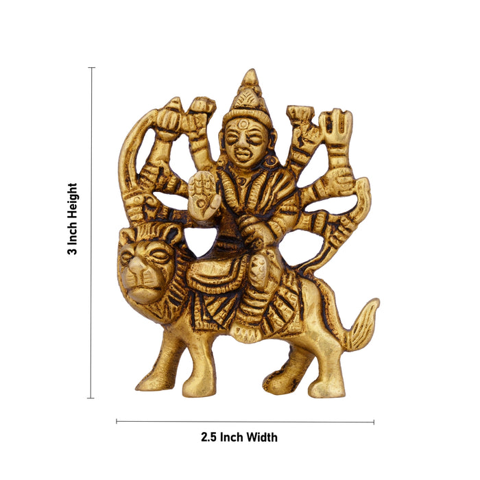 Durga Idol Sitting On Lion - 3 x 2.5 Inches | Antique Brass Idol/ Durga Murti/ Durga Statue for Pooja - Brass Murties