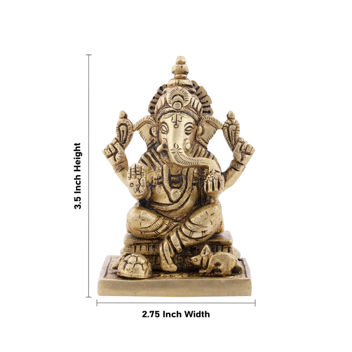 Vinayagar Sitting On Square Base Murti - 3.5 x 2.75 Inches | Brass Statue / Ganesha Idol For Home & Pooja - Brass Murties