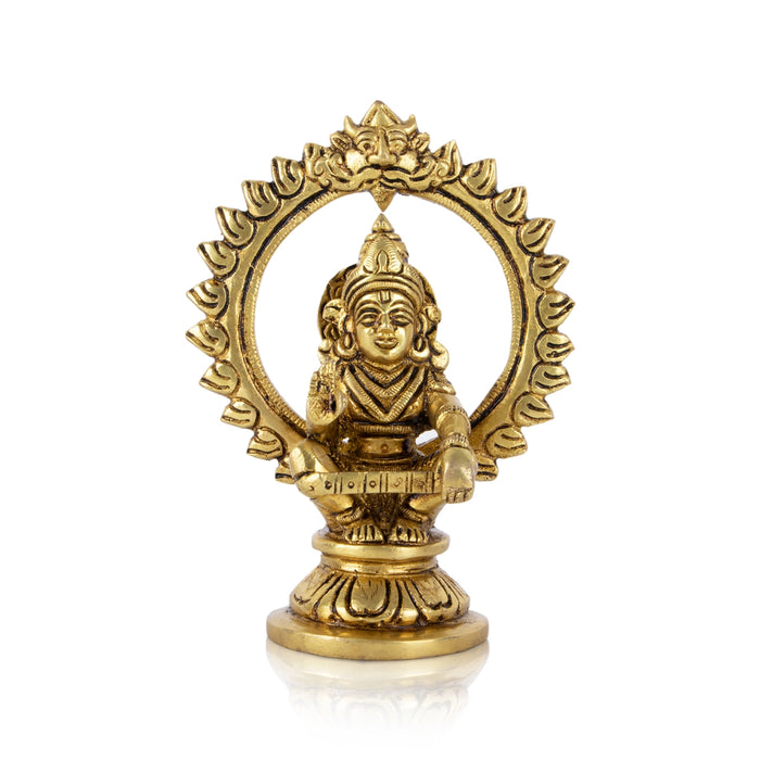 Ayyappan Statue With Arch - 5.5 x 4 Inches | Antique Brass Idol/ Ayyappa Idol for Pooja/ 695 Gms Approx - Brass Murties
