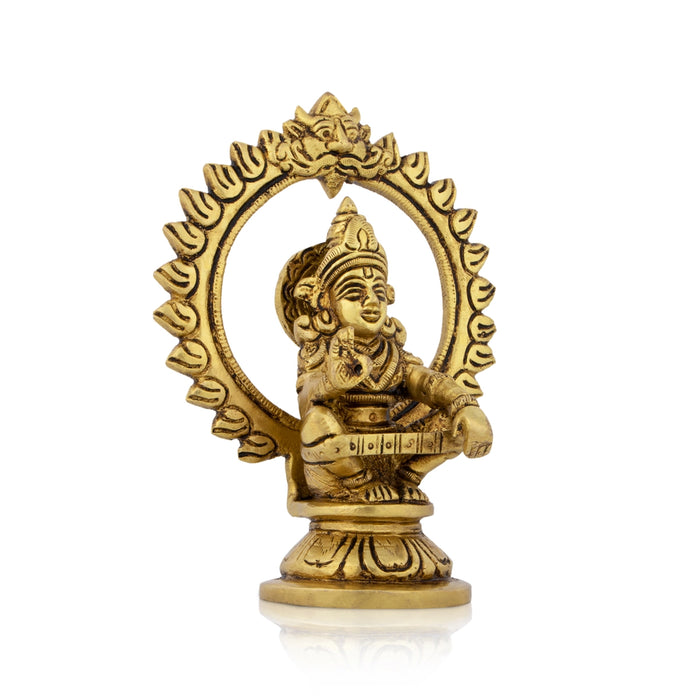 Ayyappan Statue With Arch - 5.5 x 4 Inches | Antique Brass Idol/ Ayyappa Idol for Pooja/ 695 Gms Approx - Brass Murties