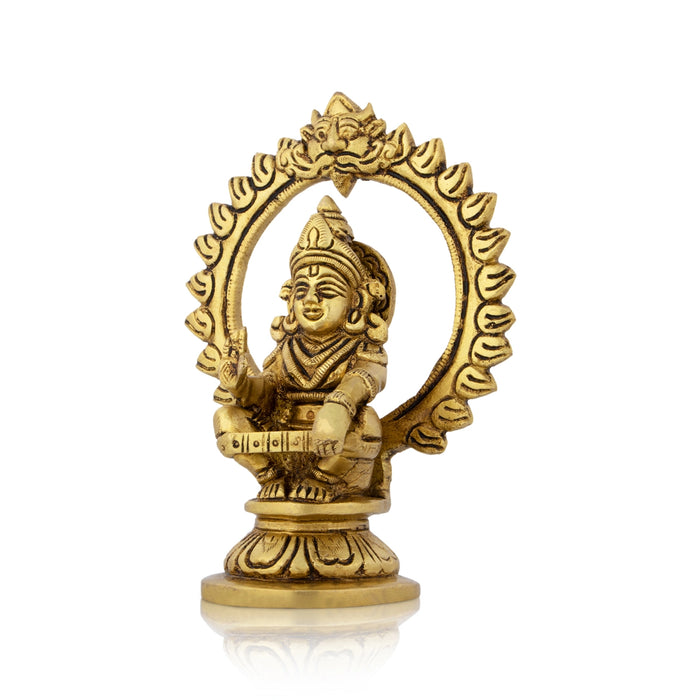 Ayyappan Statue With Arch - 5.5 x 4 Inches | Antique Brass Idol/ Ayyappa Idol for Pooja/ 695 Gms Approx - Brass Murties