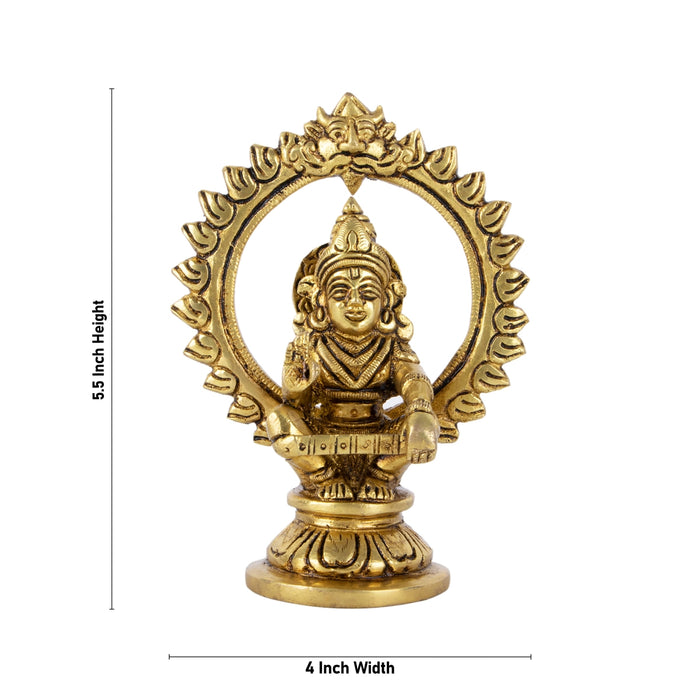 Ayyappan Statue With Arch - 5.5 x 4 Inches | Antique Brass Idol/ Ayyappa Idol for Pooja/ 695 Gms Approx - Brass Murties