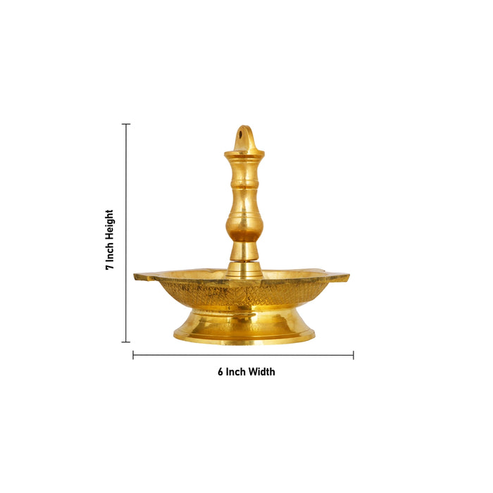 Brass Lamp  - 7 x 6 Inches |  Hanging Diya/ Thooku Vilakku/ Latkan Hanging 5 Face Deep for Home - Hanging Lamp
