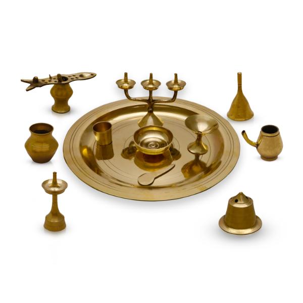 Ashtamangalyam Set - 6.5 Inches 500 Gms | Brass Ashta Mangalam/ Ashtamangalyam Set for Marriage - Pooja Thali Sets