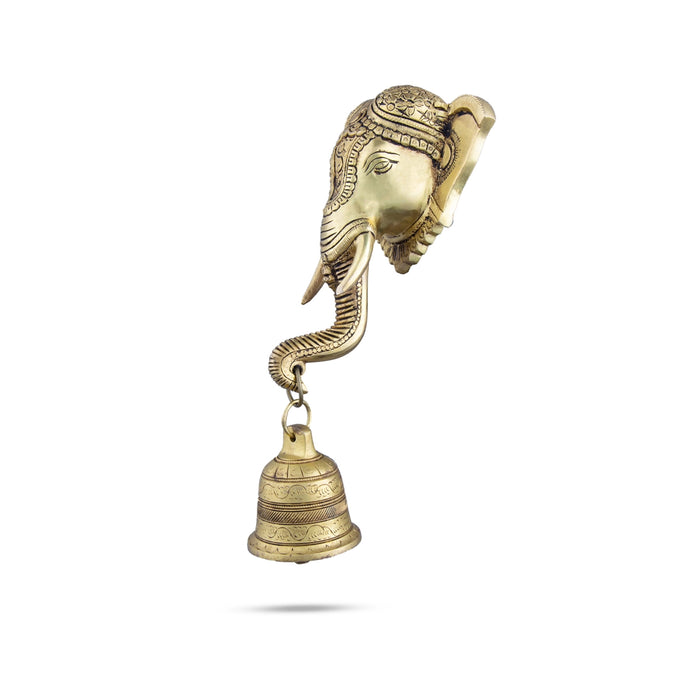 Elephant Face Wall Hanging With Bell - 10 x 6 Inches | Antique Brass Wall Hanger for Home/ 1.580 Kgs Approx - Wall Hanging