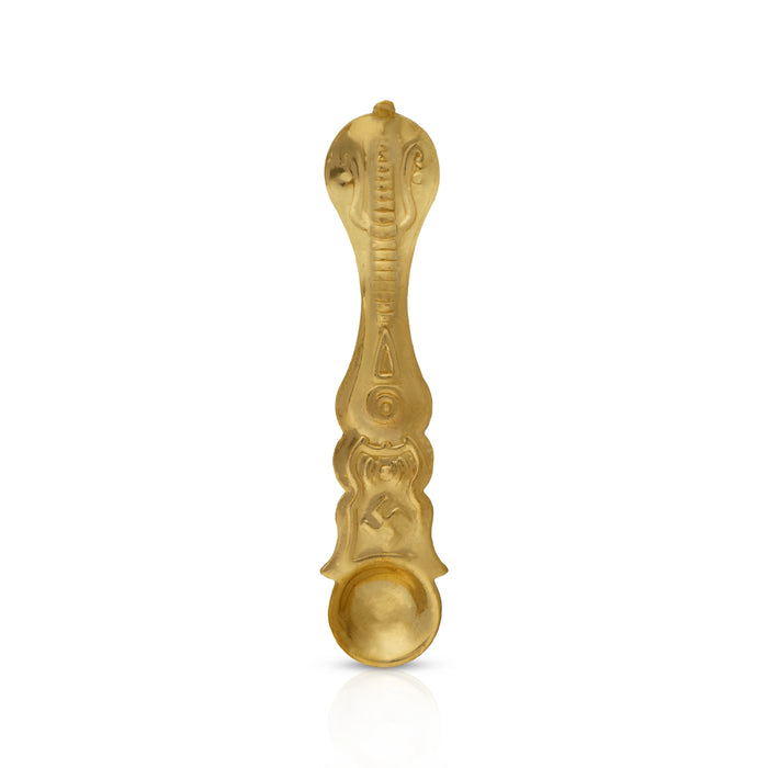 Achmani Spoon - 5 x 1.25 Inches | Nagam Handle Uddharani / Brass Pooja Spoon for Home - Panchapatra & Uddarani