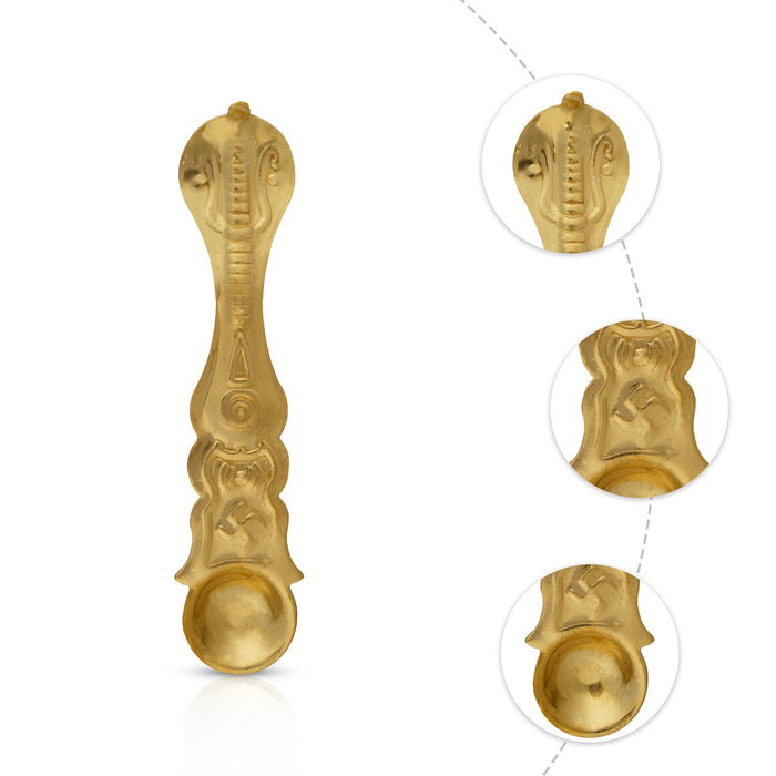 Achmani Spoon - 5 x 1.25 Inches | Nagam Handle Uddharani / Brass Pooja Spoon for Home - Panchapatra & Uddarani