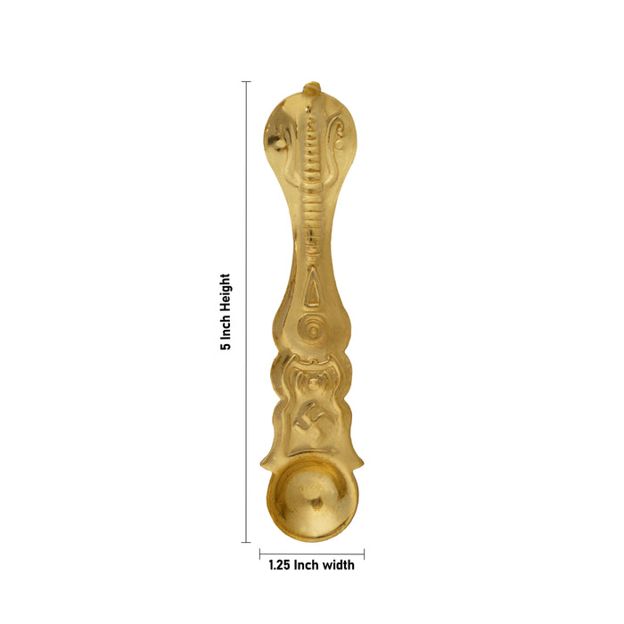 Achmani Spoon - 5 x 1.25 Inches | Nagam Handle Uddharani / Brass Pooja Spoon for Home - Panchapatra & Uddarani