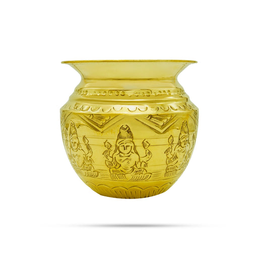Brass Lota - 4.5 x 4.5 Inches | Ashtalakshmi Design Chombu/ Pooja Pot/ Brass Kalash for Home - Kalash & Pooja Lota