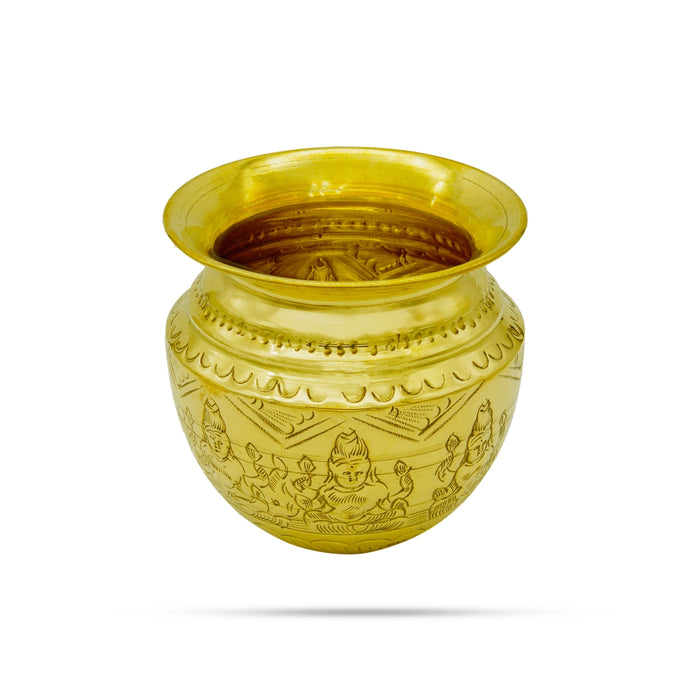 Brass Lota - 4.5 x 4.5 Inches | Ashtalakshmi Design Chombu/ Pooja Pot/ Brass Kalash for Home - Kalash & Pooja Lota