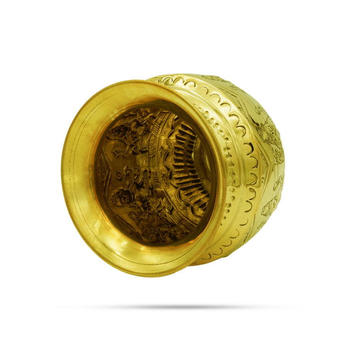 Brass Lota - 4.5 x 4.5 Inches | Ashtalakshmi Design Chombu/ Pooja Pot/ Brass Kalash for Home - Kalash & Pooja Lota