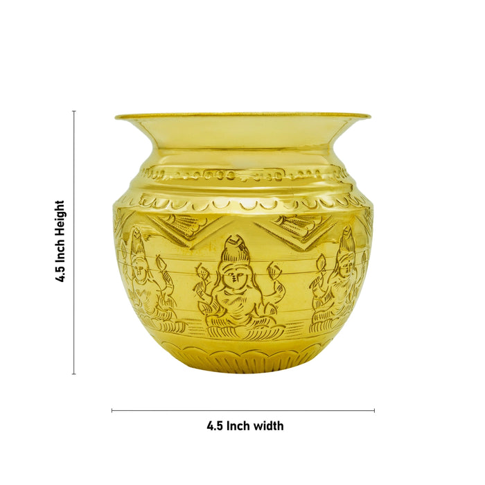 Brass Lota - 4.5 x 4.5 Inches | Ashtalakshmi Design Chombu/ Pooja Pot/ Brass Kalash for Home - Kalash & Pooja Lota