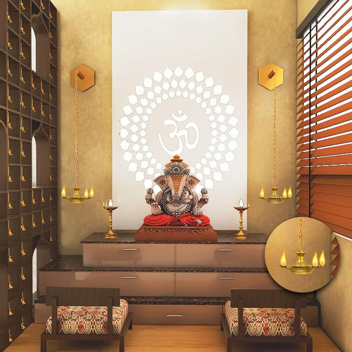 Brass Lamp  - 4  Inches |  Hanging Diya/ Thooku Vilakku/ Latkan Hanging 5 Face Deep for Home - Hanging Lamp