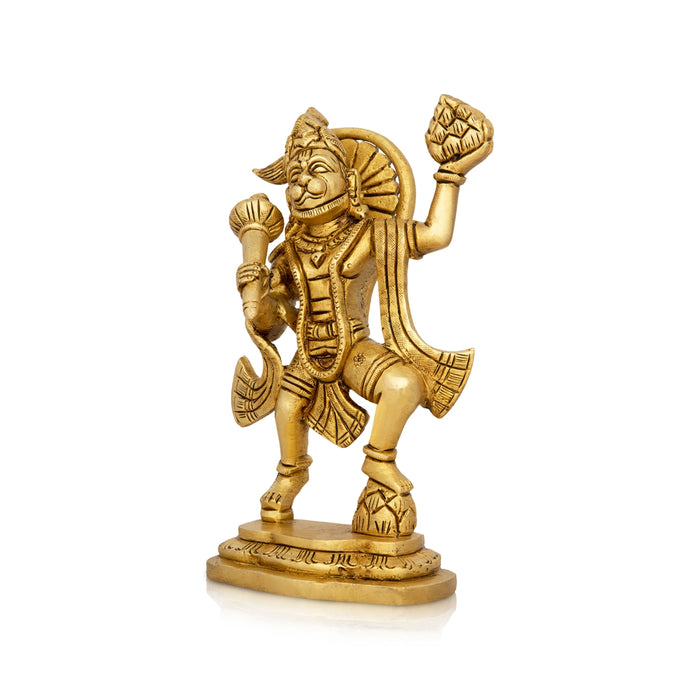 Anjaneya Statue Carrying Sanjeevani Mountain - 6.5 x 4 Inches | Antique Brass Idol/ Hanuman Statue for Pooja - Brass Murties