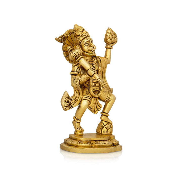 Anjaneya Statue Carrying Sanjeevani Mountain - 6.5 x 4 Inches | Antique Brass Idol/ Hanuman Statue for Pooja - Brass Murties