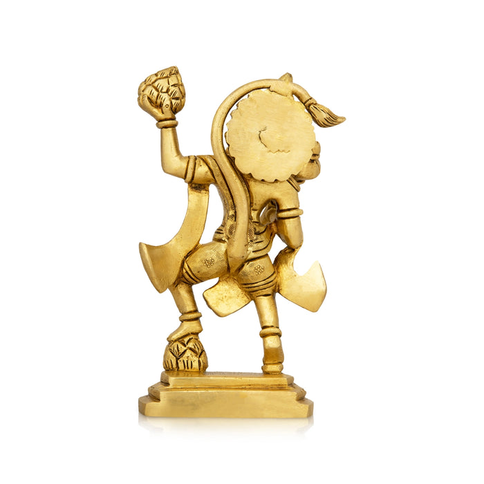 Anjaneya Statue Carrying Sanjeevani Mountain - 6.5 x 4 Inches | Antique Brass Idol/ Hanuman Statue for Pooja - Brass Murties