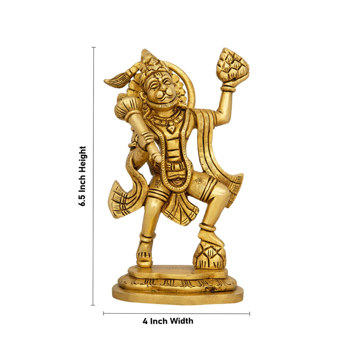 Anjaneya Statue Carrying Sanjeevani Mountain - 6.5 x 4 Inches | Antique Brass Idol/ Hanuman Statue for Pooja - Brass Murties