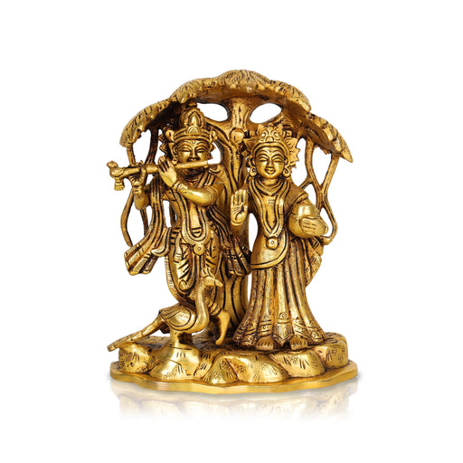 Radha Krishna with Tree Idol - 8 Inches | Antique Brass Statue/ Radha Krishna Murti for Pooja - Brass Murties