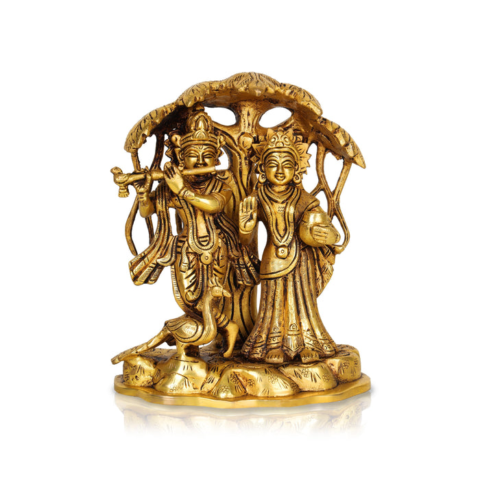 Radha Krishna with Tree Idol - 8 Inches | Antique Brass Statue/ Radha Krishna Murti for Pooja - Brass Murties
