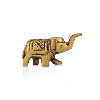 Elephant Statue - 1 x 1.5 Inches | Antique Brass Idol/ Elephant Idol for Home Decor