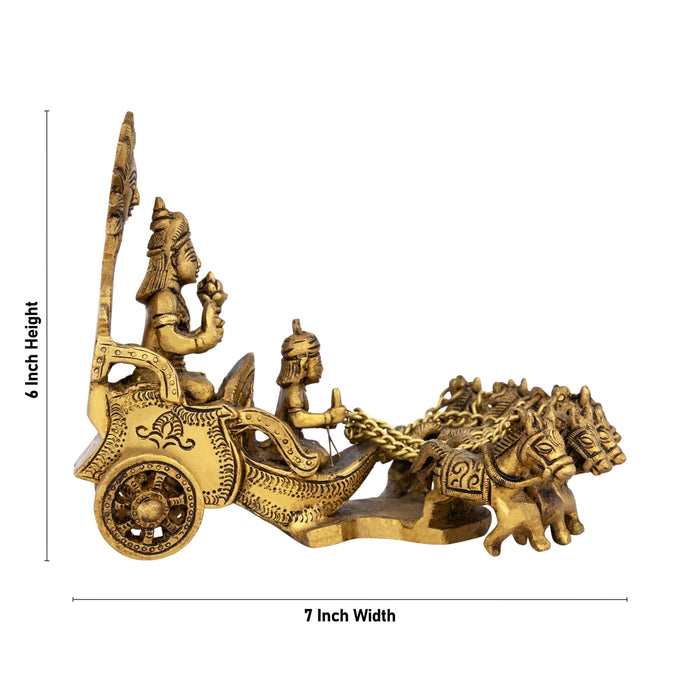 Surya Murti With Radham - 6 x 7 Inches | Antique Brass Idol/ Sun God for Pooja - Brass Murties