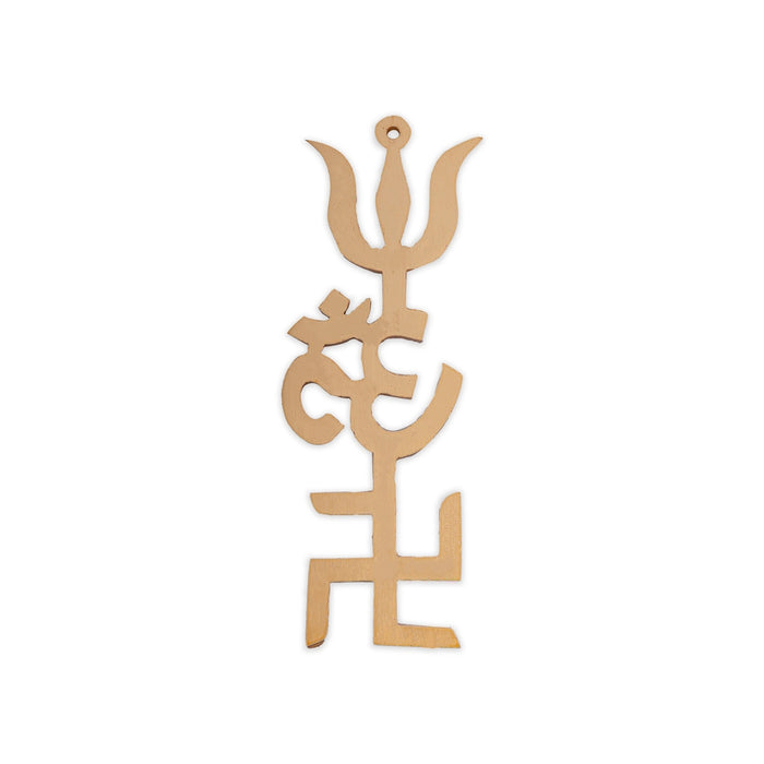 Om Swastik Trishul - 4 x 1.5 Inches | Gold Polish Wall Hanger/ Wall Decoration for Home & Office - Deity Accessories