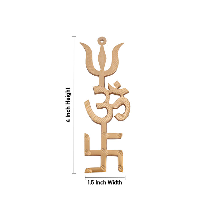 Om Swastik Trishul - 4 x 1.5 Inches | Gold Polish Wall Hanger/ Wall Decoration for Home & Office - Deity Accessories