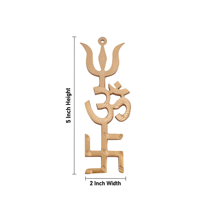 Om Swastik Trishul - 5 x 2 Inches | Gold Polish Wall Hanger/ Wall Decor for Home & Office - Deity Accessories