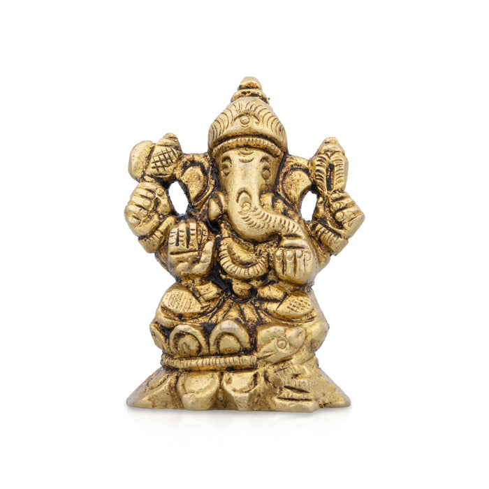 Ganesha Statue - 2 x 1.5 Inches | Vinayagar Statue/ Antique Brass Idol for Pooja/ 150 Gms Approx