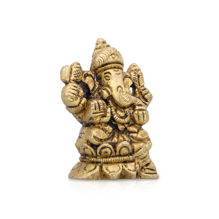 Ganesha Statue - 2 x 1.5 Inches | Vinayagar Statue/ Antique Brass Idol for Pooja/ 150 Gms Approx