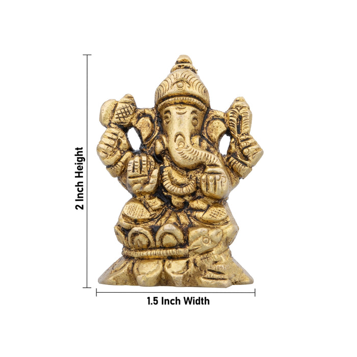 Ganesha Statue - 2 x 1.5 Inches | Vinayagar Statue/ Antique Brass Idol for Pooja/ 150 Gms Approx