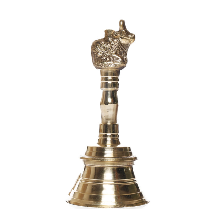 Brass Hand Bell - 5.5 x 2.5 Inches | Nandi Handle Ghanti Bell/ Brass Bell/ Pooja Bell for Home/ 320 Gms Approx - Pooja Bells
