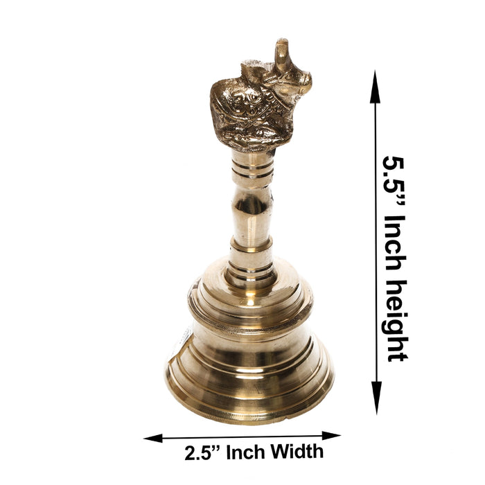 Brass Hand Bell - 5.5 x 2.5 Inches | Nandi Handle Ghanti Bell/ Brass Bell/ Pooja Bell for Home/ 320 Gms Approx - Pooja Bells
