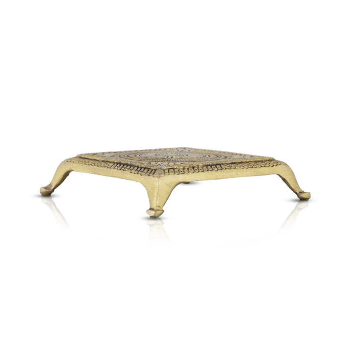 Pooja Chowki - 1 x 5 Inches | Antique Brass Bajot/ Patla for Home/ 550 Gms Approx - Pooja Aasan & Bajot & Pooja Mat