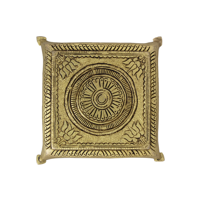 Pooja Chowki - 1 x 5 Inches | Antique Brass Bajot/ Patla for Home/ 550 Gms Approx - Pooja Aasan & Bajot & Pooja Mat