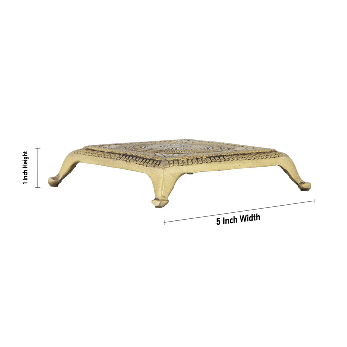 Pooja Chowki - 1 x 5 Inches | Antique Brass Bajot/ Patla for Home/ 550 Gms Approx - Pooja Aasan & Bajot & Pooja Mat