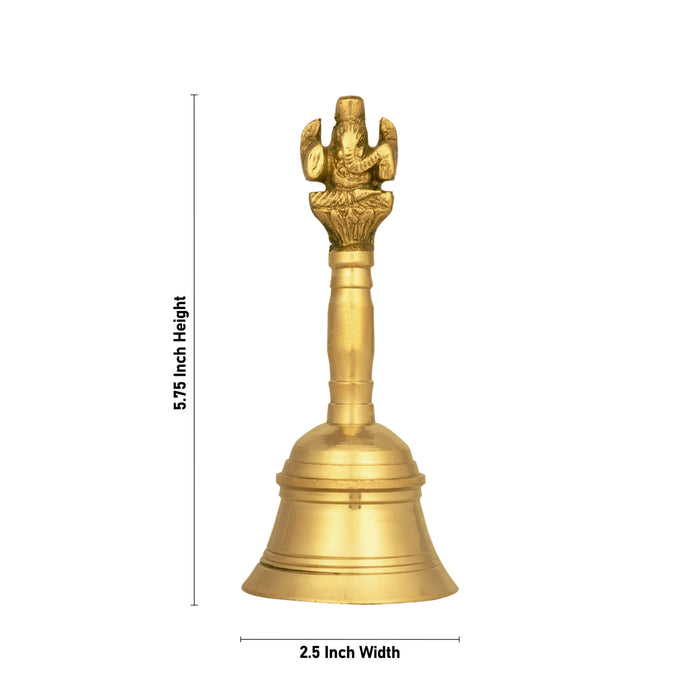 Hand Bell - 5.75 x 2.5 Inches | Ganesh Design Handle Ghanti/ Brass Bell for Pooja - Pooja Bells