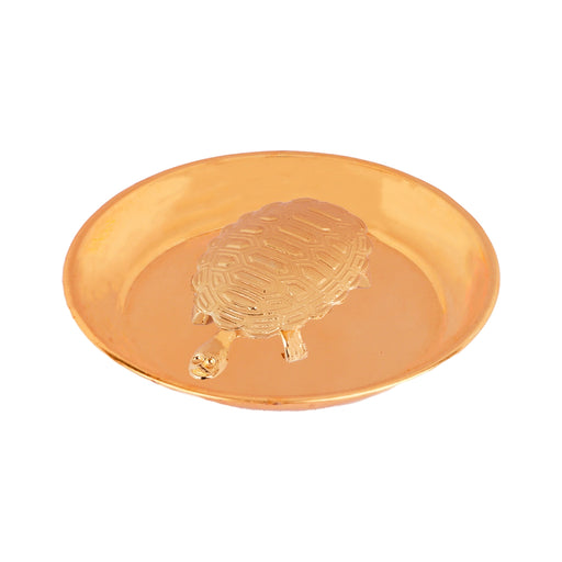 Plate with Tortoise - 0.75 x 3.5 Inches | Gold Polish Tray With Feng Shui Turtle for Good Luck/ 60 Gms Approx - Table Stand Accessories