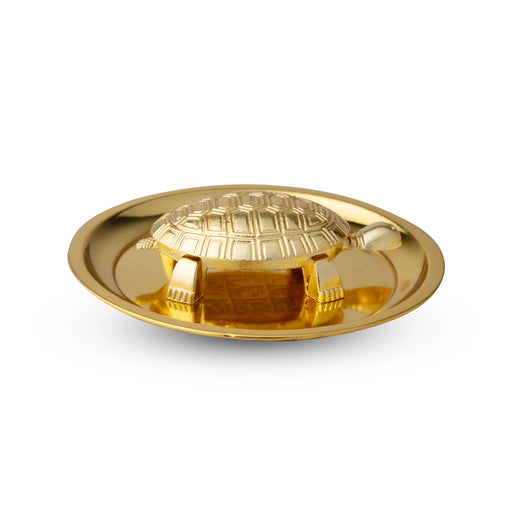 Tortoise Statue With Plate - 5 Inches | Gold Polish Tortoise Idol With Plate for Home/ 100 Gms Approx - Table Stand Accessories
