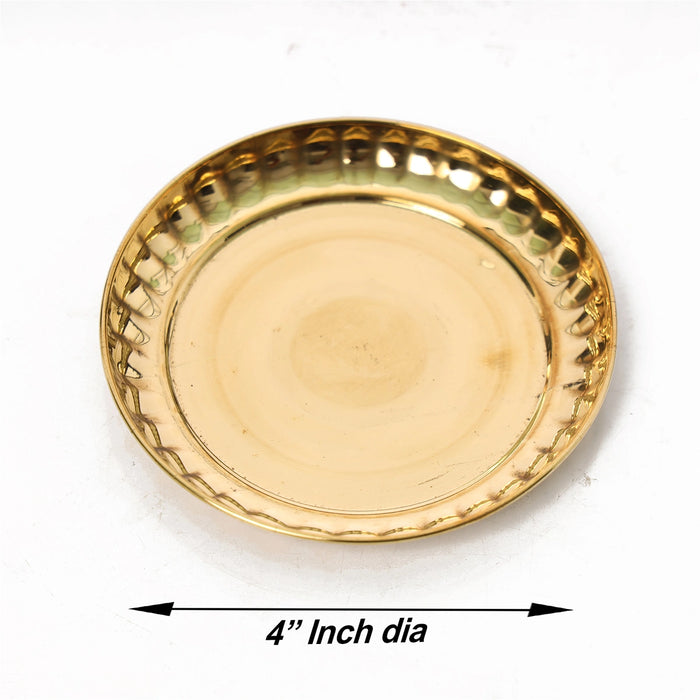 Brass Plate - 4 Inches | Pooja Plate/ Thali Plate for Home/ 25 Gms Approx