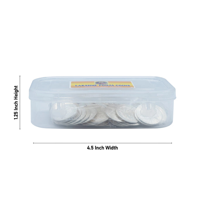 Lakshmi Coin With Box | 108 Pcs/ Silver Polish Laxmi Coin/ White Metal Pooja Coin for Worship - Pooja Coins