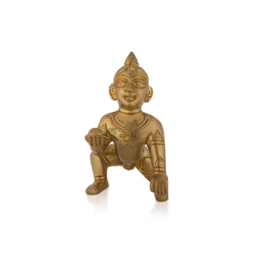 Crawling Krishna Murti - 5 x 3 Inches | Brass Idol/ Laddu Gopal Murti/ Krishna Idol For Divine Blessings - Brass Murties