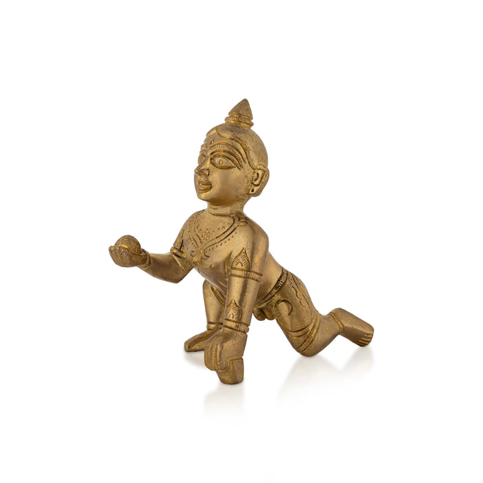 Crawling Krishna Murti - 5 x 3 Inches | Brass Idol/ Laddu Gopal Murti/ Krishna Idol For Divine Blessings - Brass Murties