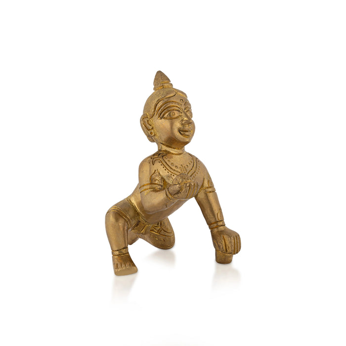 Crawling Krishna Murti - 5 x 3 Inches | Brass Idol/ Laddu Gopal Murti/ Krishna Idol For Divine Blessings - Brass Murties