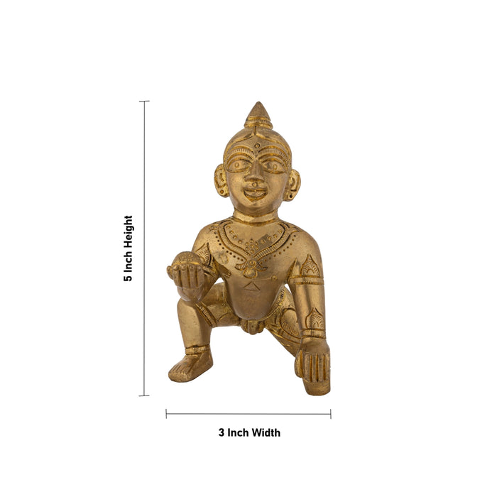Crawling Krishna Murti - 5 x 3 Inches | Brass Idol/ Laddu Gopal Murti/ Krishna Idol For Divine Blessings - Brass Murties