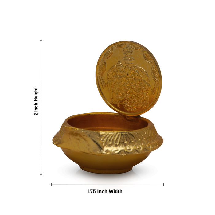 Kubera Deepam - 2 x 1.75 Inches | Lakshmi Kubera Vilakku with 1 Coin/ Brass Laxmi Kubera Deepam/ Kuber Diya for Pooja