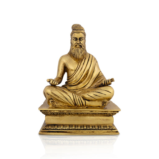 Thiruvalluvar Statue Sitting On Base - 8.5 x 6 Inches | Antique Brass Idol/ Thiruvalluvar Silai for Home - Brass Murties