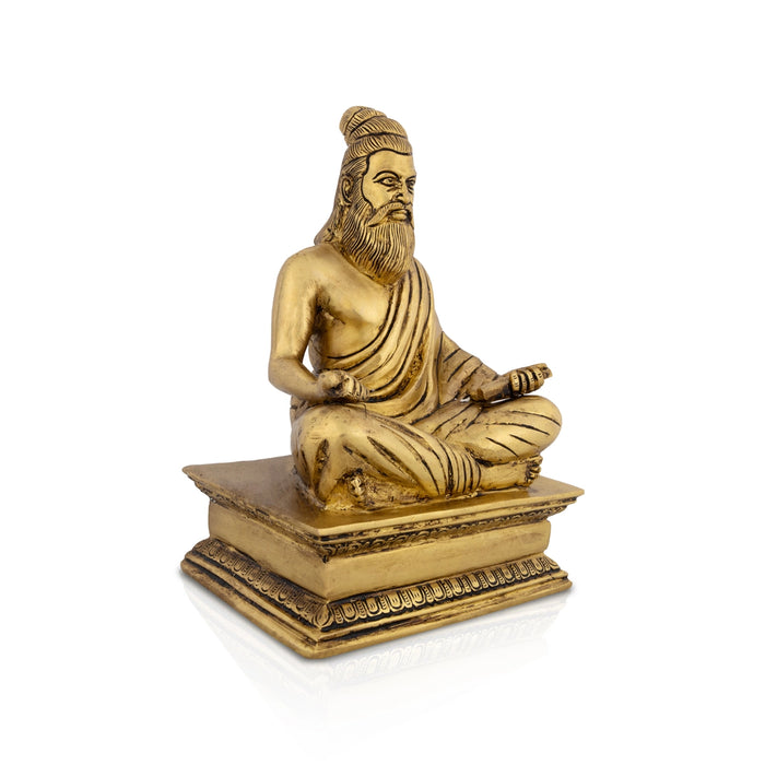 Thiruvalluvar Statue Sitting On Base - 8.5 x 6 Inches | Antique Brass Idol/ Thiruvalluvar Silai for Home - Brass Murties