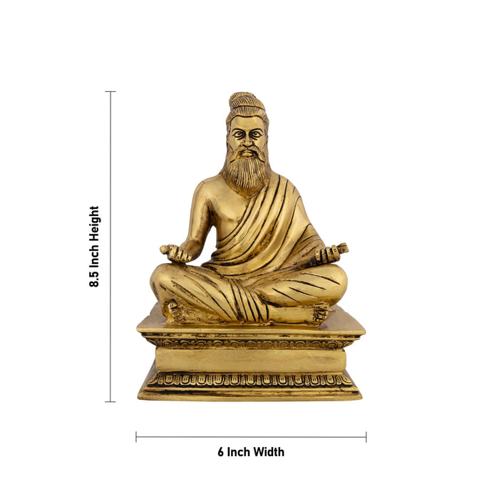 Thiruvalluvar Statue Sitting On Base - 8.5 x 6 Inches | Antique Brass Idol/ Thiruvalluvar Silai for Home - Brass Murties
