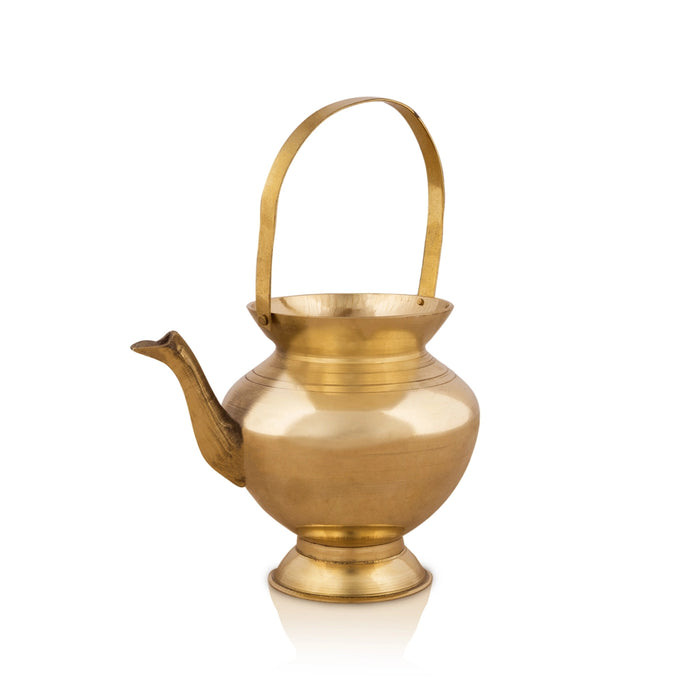 Kamandal With Handle - 4 x 4.75 Inches | Brass Kalash/ Brass Kamandalam/ Brass Kindi for Pooja/ 260 Gms Approx